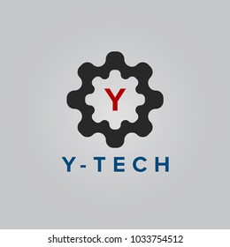 Vector template logo gear. Icon of high-tech equipment with Letter Y initial