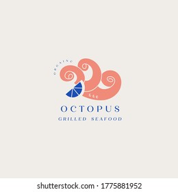 Logo de la plantilla de vectores e icono para el pulpo de productos de marisco. Emblemas para el restaurante y la cafetería