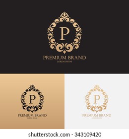 Vector template of logo of premium brand with floral ornament. Logotype for uses in different spheres. Fashion and royalty symbol.