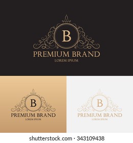 Vector template of logo of premium brand with floral ornament. Logotype for uses in different spheres. Fashion and royalty symbol.
