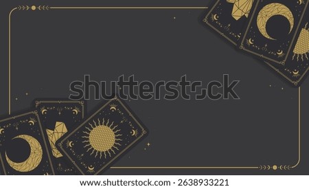 Vector template with magical tarot cards. Celestial fortune telling divination banner with empty space for text