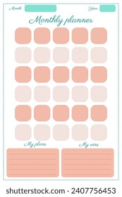 Vector template for making your month planner with lists, goals and wins