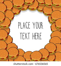 Vector template with many hamburgers for  fast food business. Isometric cartoon style with text.