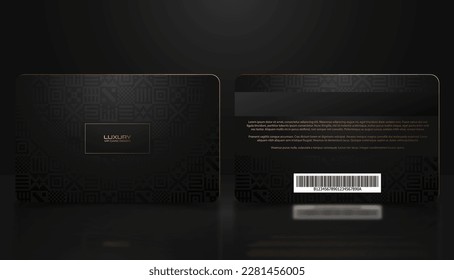 Vector template of membership or loyalty black gold VIP card with luxury geometric ethno mexican pattern. Card design presentation. Premium member, gift plastic card, folk maya background