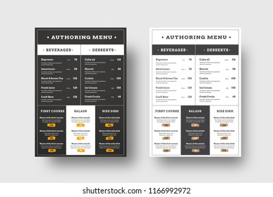 Menú de plantilla vectorial para cafés y restaurantes bloques para el menú. Diseño en blanco y negro con líneas delgadas. Establecer