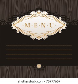 Vector template menu with calligraphic frame on wooden texture