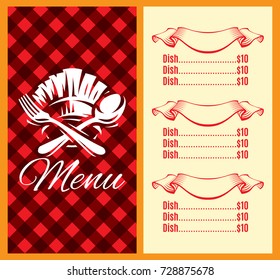 vector template for menu design with fork, spoon.