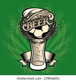 vector template for menu with a glass of beer, ball, wings