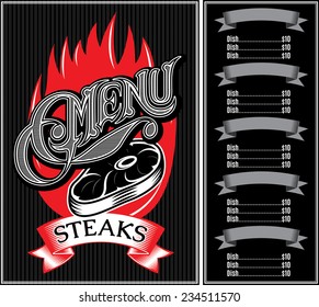 vector template for menu of steaks, grill, barbecue