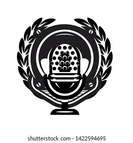 Vector template with microphone and wings on musical theme.