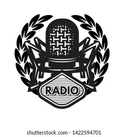 Vector template with microphone and wings on musical theme.