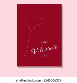 Vector template (mockup) of a concise postcard with a balloon in the shape of a heart and a beautiful decorative inscription Happy Valentine's Day
