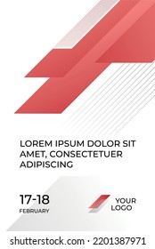 Vector template of modern technology banner with red gradient parallelogram geometric shapes.