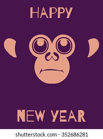 Vector template with monkey smiling face. Happy New Year pattern for placards, brochures, posters, greeting cards, flyers. 