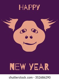 Vector template with monkey smiling face. Happy New Year pattern for placards, brochures, posters, greeting cards, flyers. 