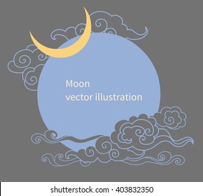 Vector template with moon and clouds. Frame with place for your text. Graphic decorative element