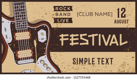 Vector template music festival/band flat color - background with copy space for text - guitar, and grunge effect vintage theme rock and roll.