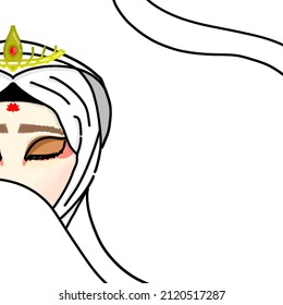 Vector template muslim bride with white hijab and golden crown