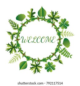 Vector template with nature frame, leaves, berries.
