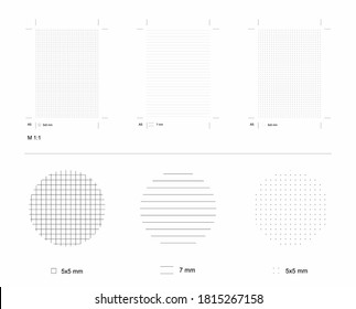 
Vector template for notebook format A5. 
Sheet in a box, in a ruler, in a dot.