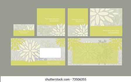 Vector template on floral background: envelope, business card and invitation on floral background, eps10