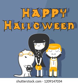 vector template on Halloween party poster, banner or flyer with happy halloween characters .