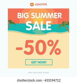 Vector template on shopping theme. Big summer sale. 