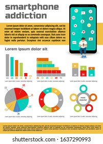 Vector  template on smartphone theme. Problem of smaprtphone addiction. Can be used for banners, flyers, leaflet, brochures,  presentations , illustration of articles, blogs, websites, stickers.