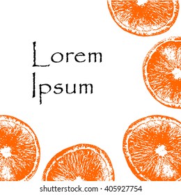  Vector template  with orange citrus slice. Vector flat illustration  for print. Wrapping paper, market, juice

