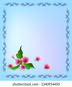 Vector template with ornamental frame and flowers