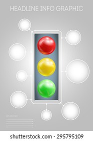 Vector template of page with 3D-effect meta balls, traffic lights