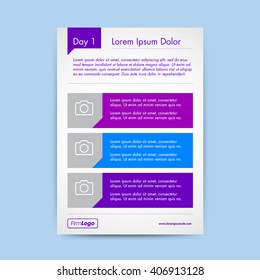 Vector template page design with marked space for images. Clean, modern, and professional corporate business document suitable for various purposes.