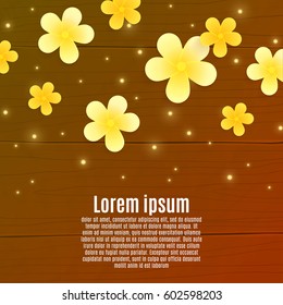 Vector template with paper exotic flowers on a wood background.Eps 10