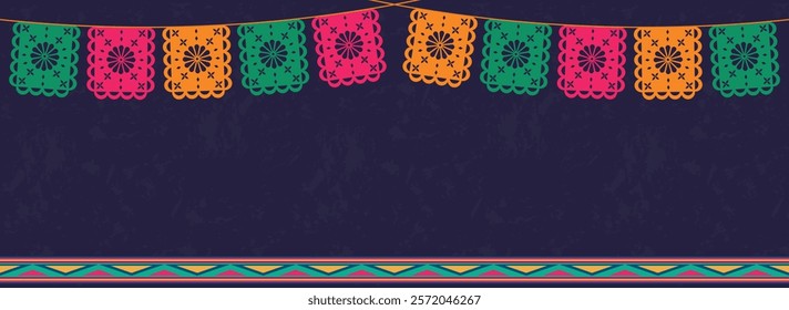 Vector template with paper flags for Cinco de Mayo holiday. Vector background with place for text.