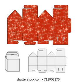 Vector template for paper wrapper, cover, shopping bag with a red christmas design. Paperbag, handbag  with golden stars background.
