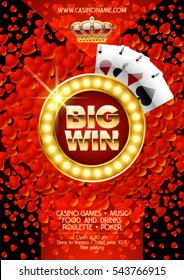 Vector template of party poster for casino with hearts on background