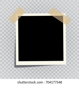 Vector Template Photo Frame With Brown Adhesive Tape, Isolated On Transparent Background. Design For Your Photography And Picture. Vector Illustration