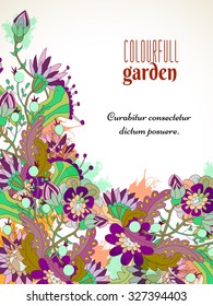 Vector template for placard, banner, flyers, invitation card, save the date  hand-drawn floral ornament with bright splashes. Plenty of space for your text.