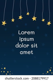 Vector template with place for text. Creative frame with hand drawn stars on threads. Creative colorful background for banners, cards, vouchers, sertificates, diplomas and other designs