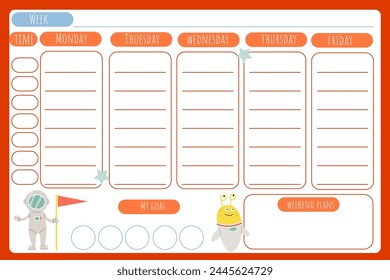 Vector template for planning a child's weekly schedule and goals