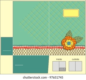 Vector Template for pocket folder with patchwork flower