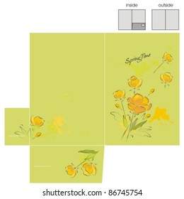 Vector Template For Pocket Folder With Yellow Spring Flower