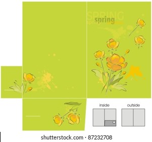 Vector Template For Pocket Folder With Yellow Spring Flower