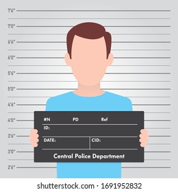 Vector Template Police Front-View Mugshot. Man Holding A Sign.