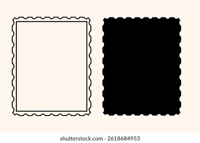 Vector template of postage stamp. Black and white stamp form isolated on white background. Editable template. Icon for designs and printing.