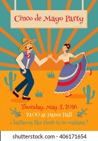 Vector template of a poster dedicated to Cinco de Mayo - Fifth of may mexican party. Contains funny phrase with mexican words translated as Let's dance like there is no tomorrow.