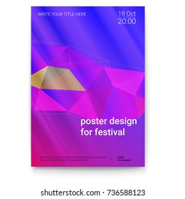 Vector template of poster, design layout for brochure, banner, flyer. Poster design with abstract triangles and cybernetic dots, lines plexus. Mock-up of event with text template, A4 size