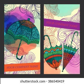 Vector template poster design umbrella doodle card