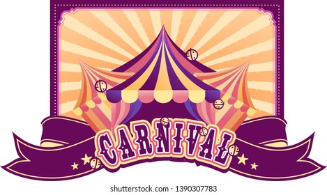 Vector template for poster, festive presentation, cabaret show, traveling tent. Invitation to the holiday acrobats, circus artist, performer, clowns. Vintage retro advertising