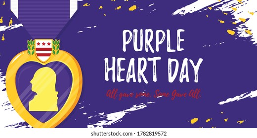 Afiche de la plantilla de vectores Día del Corazón Púrpura. Bandera y cinta morada de estilo plano sobre fondo violeta. Celebremos el honor, el coraje, el mérito. concepto de banner del 7 de agosto en Estados Unidos